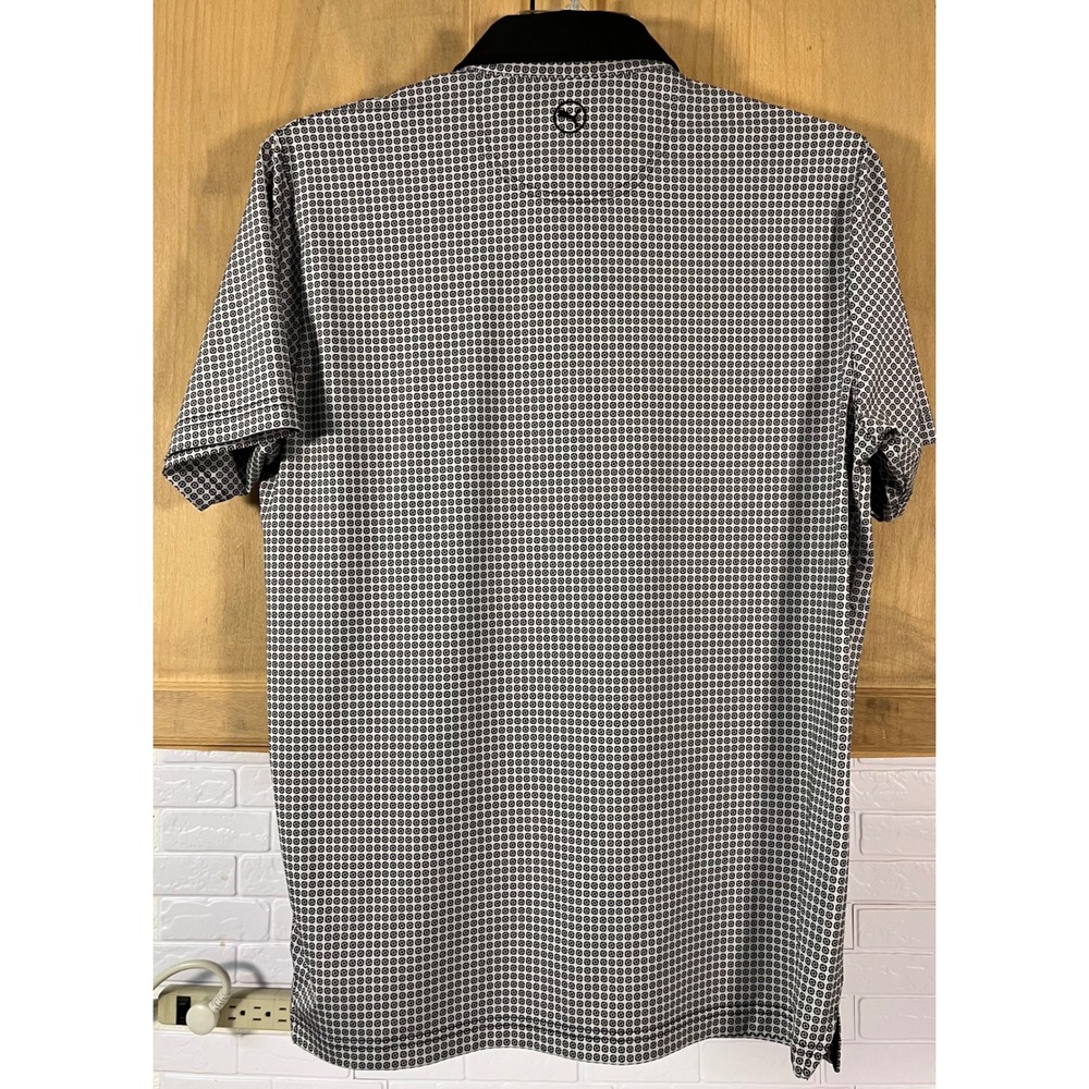 Puma Polo Shirt Mens Medium Black White Geometric Print Golf Tee - Picture 2 of 6